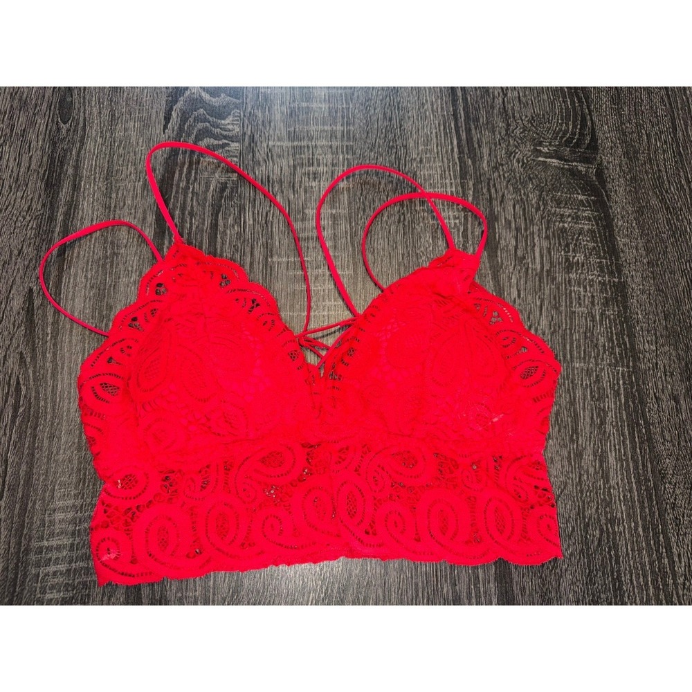 PINK Victoria's Secret Red Lace Bralette Small‎ Lace Strappy Lingerie Coquette